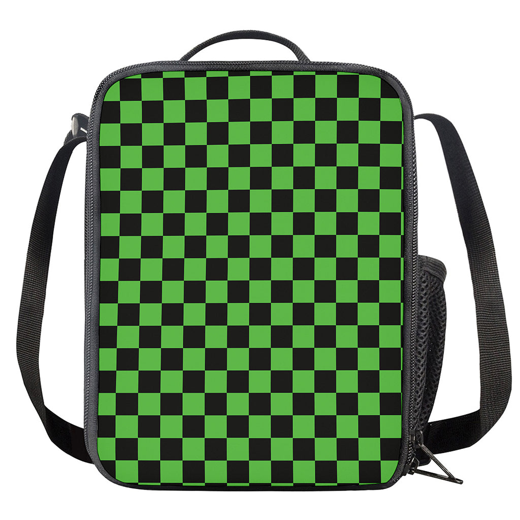 Black And Green Checkered Print Crossbody Lunch Bag
