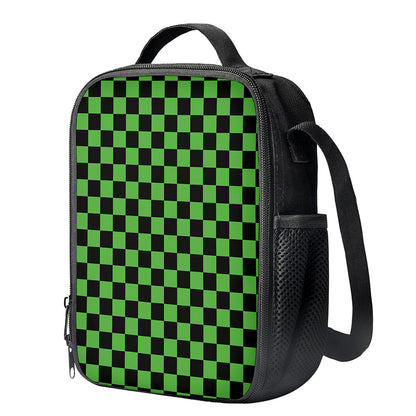 Black And Green Checkered Print Crossbody Lunch Bag