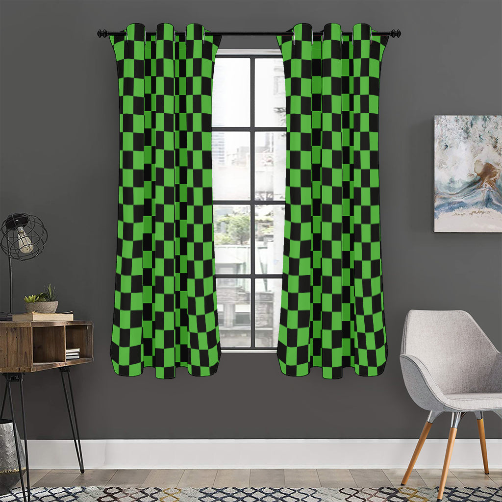 Black And Green Checkered Print Curtain