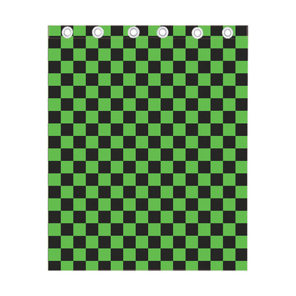Black And Green Checkered Print Curtain