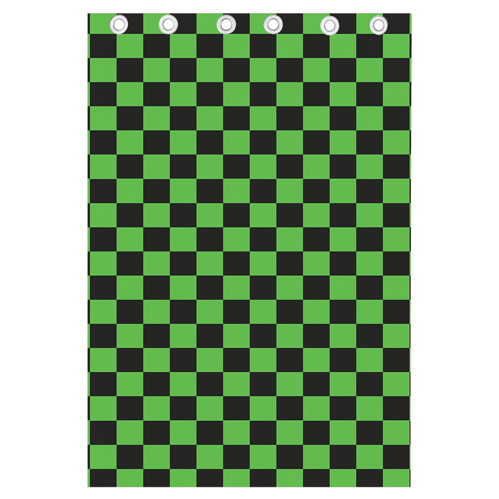 Black And Green Checkered Print Curtain
