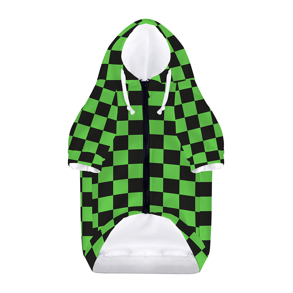 Black And Green Checkered Print Dog Zip Up Hoodie