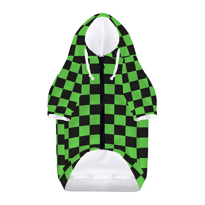 Black And Green Checkered Print Dog Zip Up Hoodie