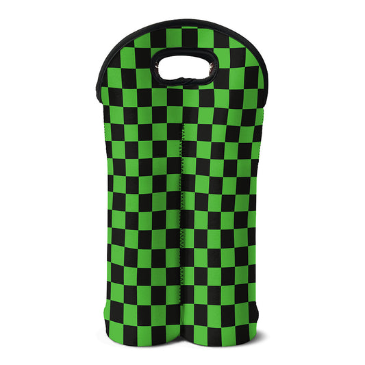 Black And Green Checkered Print Double Neoprene Wine Tote