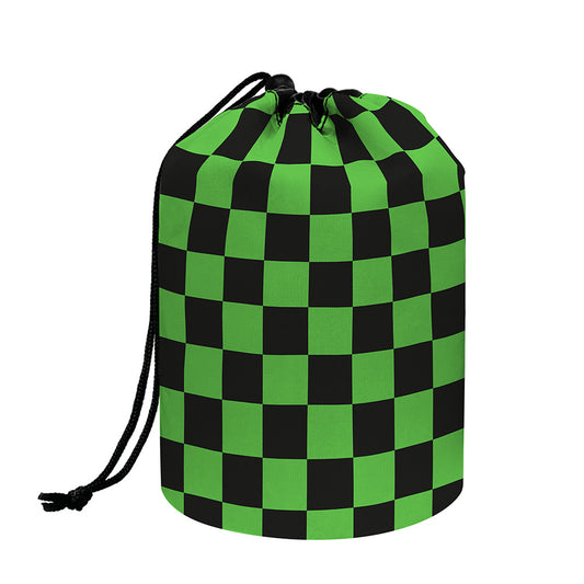 Black And Green Checkered Print Drawstring Makeup Bag