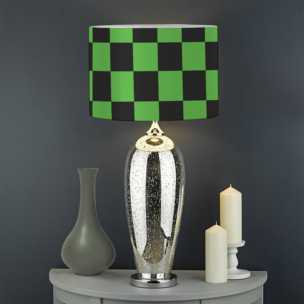 Black And Green Checkered Print Drum Lamp Shade