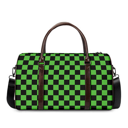 Black And Green Checkered Print Duffle Bag