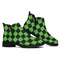 Black And Green Checkered Print Flat Ankle Boots