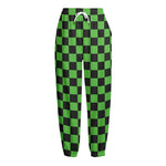 Black And Green Checkered Print Fleece Lined Knit Pants