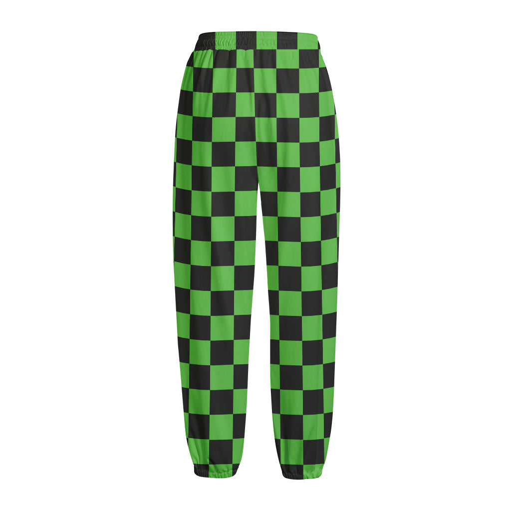 Black And Green Checkered Print Fleece Lined Knit Pants