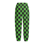 Black And Green Checkered Print Fleece Lined Knit Pants