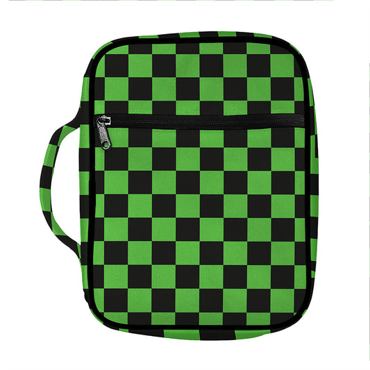 Black And Green Checkered Print Front Pocket Bible Bag