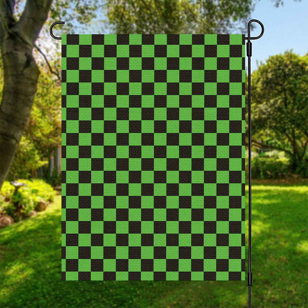 Black And Green Checkered Print Garden Flag