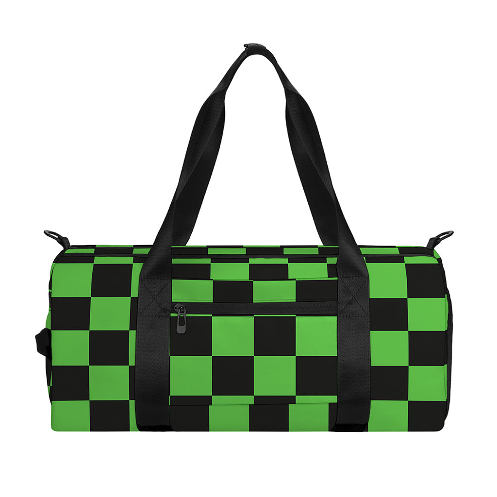 Black And Green Checkered Print Gym Bag