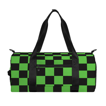 Black And Green Checkered Print Gym Bag