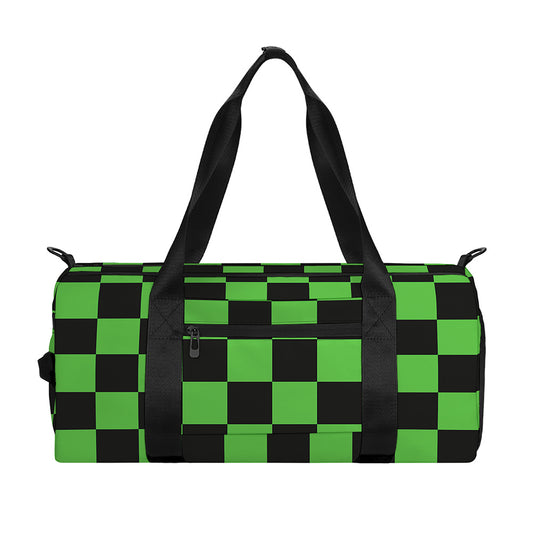Black And Green Checkered Print Gym Bag