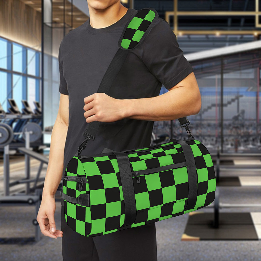Black And Green Checkered Print Gym Bag