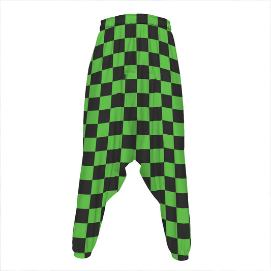 Black And Green Checkered Print Hammer Pants