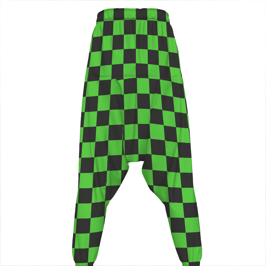 Black And Green Checkered Print Hammer Pants