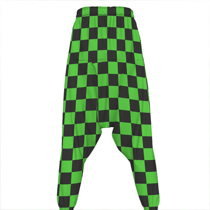 Black And Green Checkered Print Hammer Pants