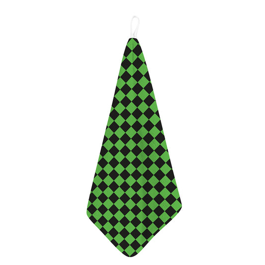 Black And Green Checkered Print Hand Towel