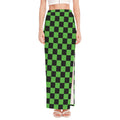 Black And Green Checkered Print High Slit Maxi Skirt