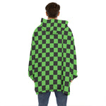Black And Green Checkered Print Hoodie Blanket
