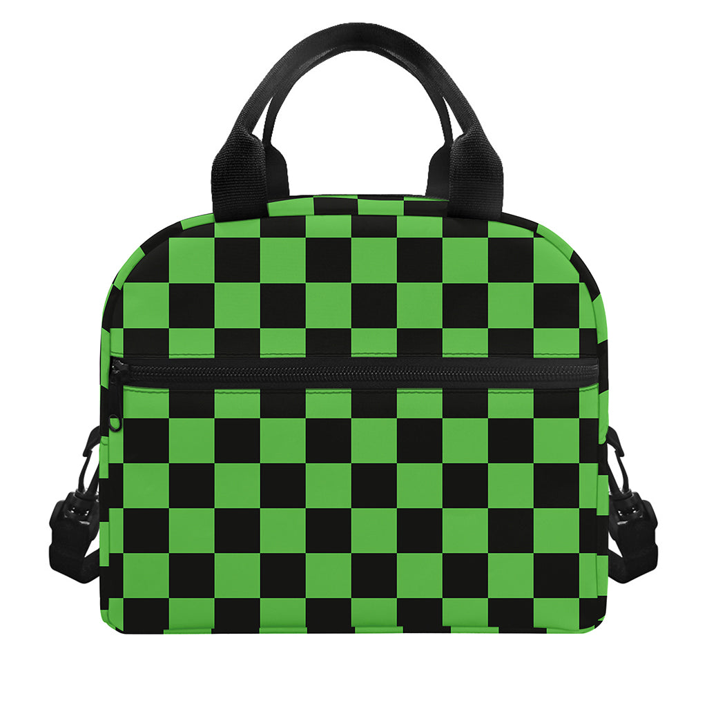 Black And Green Checkered Print Insulated Lunch Bag