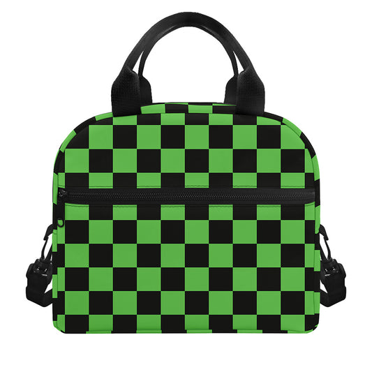 Black And Green Checkered Print Insulated Lunch Bag
