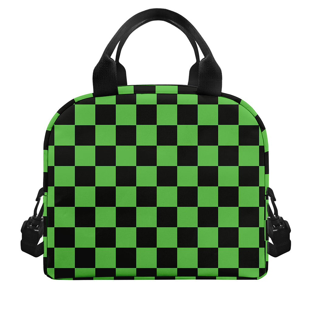 Black And Green Checkered Print Insulated Lunch Bag