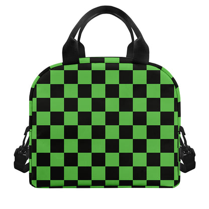 Black And Green Checkered Print Insulated Lunch Bag