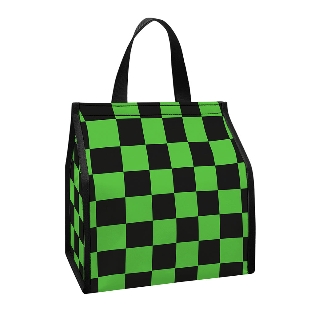 Black And Green Checkered Print Insulated Lunch Tote