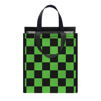 Black And Green Checkered Print Insulated Lunch Tote
