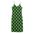 Black And Green Checkered Print Jersey Midi Cami Dress