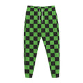 Black And Green Checkered Print Jogger Pants