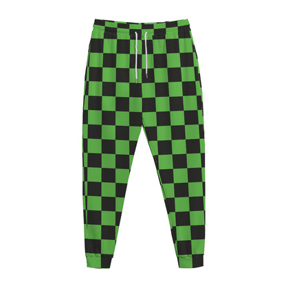 Black And Green Checkered Print Jogger Pants