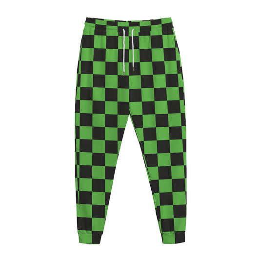 Black And Green Checkered Print Jogger Pants