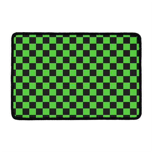 Black And Green Checkered Print Kitchen Mat