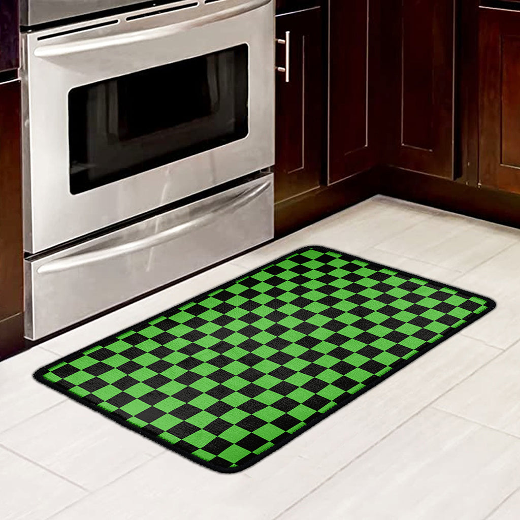 Black And Green Checkered Print Kitchen Mat