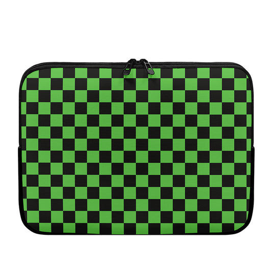 Black And Green Checkered Print Laptop Sleeve