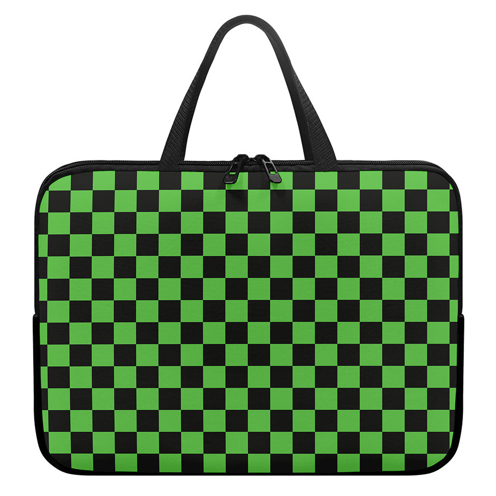Black And Green Checkered Print Laptop Sleeve With Handle