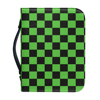 Black And Green Checkered Print Leather Bible Cover