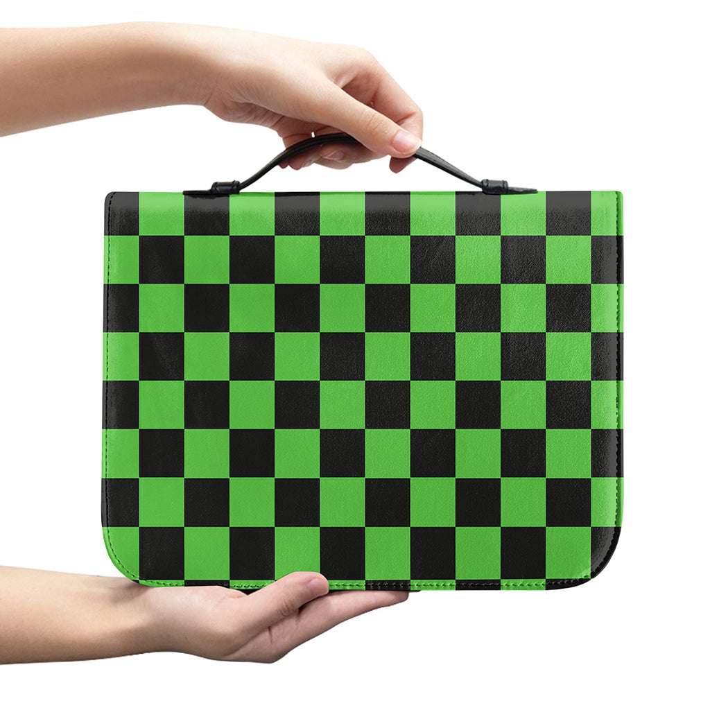 Black And Green Checkered Print Leather Bible Cover