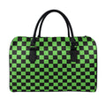 Black And Green Checkered Print Leather Duffel Bag
