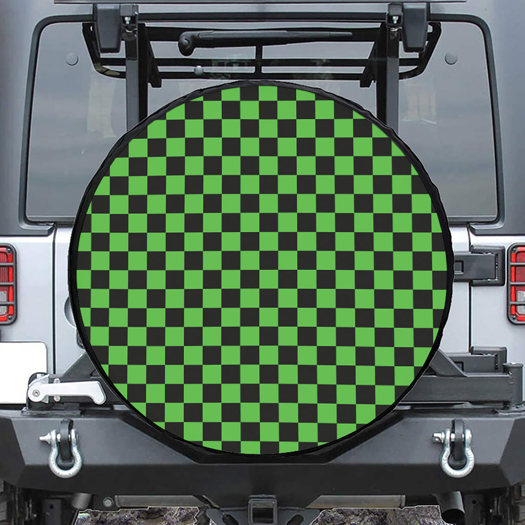 Black And Green Checkered Print Leather Spare Tire Cover