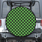 Black And Green Checkered Print Leather Spare Tire Cover