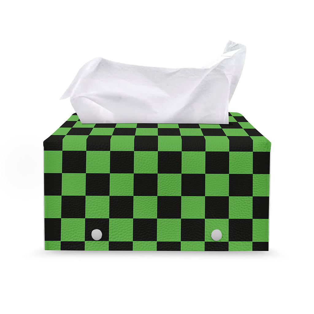 Black And Green Checkered Print Leather Tissue Box Cover