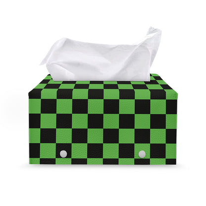 Black And Green Checkered Print Leather Tissue Box Cover