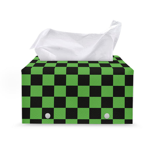 Black And Green Checkered Print Leather Tissue Box Cover
