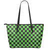 Black And Green Checkered Print Leather Tote Bag